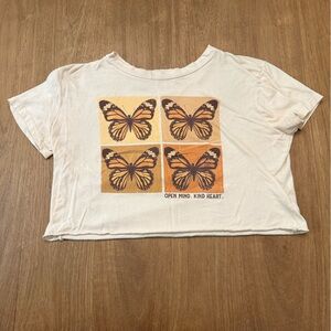 Altar'd State Cream Butterfly Graphic Crop Top Tee